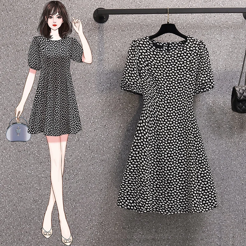 Plus Size Korean Hearts Print Dress Stylish Plus Gown