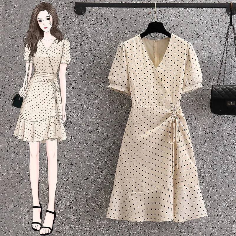 (Special Price!) Plus Size Korean Polka Dot Wrap Dress Plus Size Gown