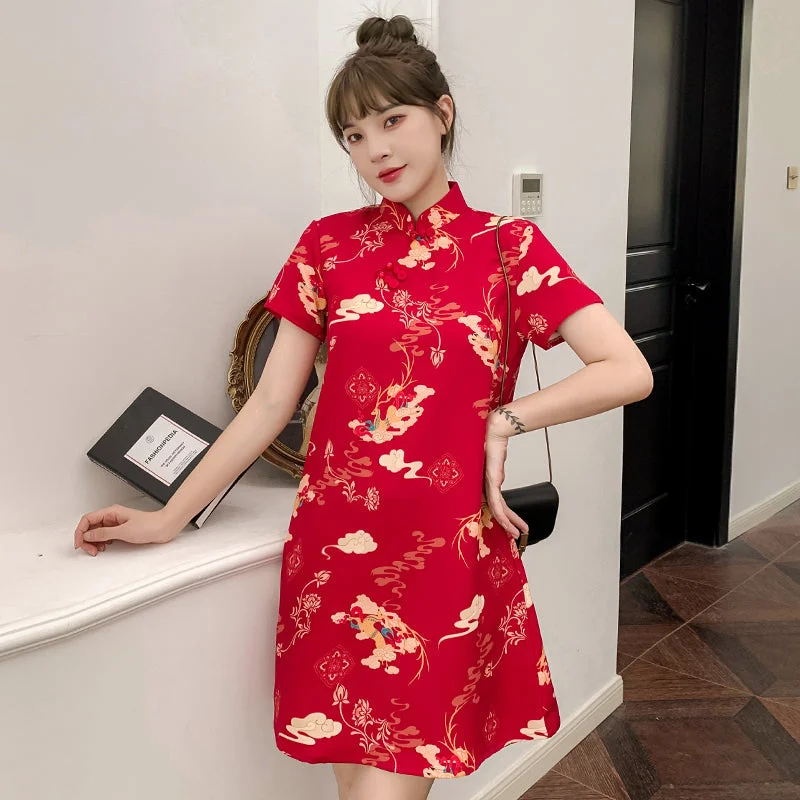 Plus size red cheongsam dress Stylish Plus Size