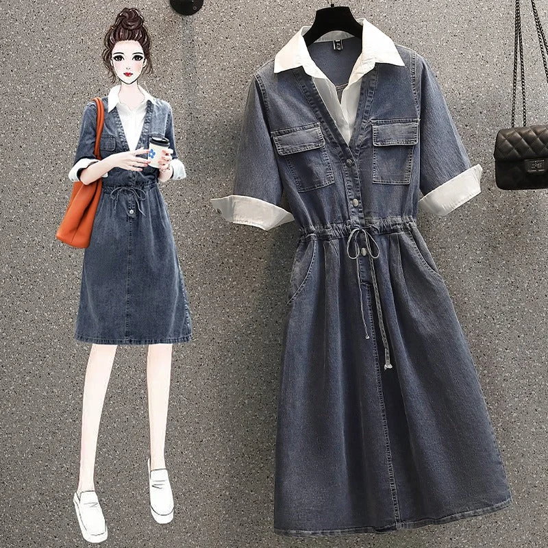 Plus Size Shirt Layer Denim Dress Plus Size Blouson