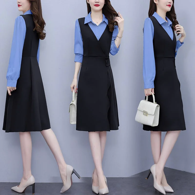 Plus Size Korean Work Long Sleeve Shirt Dress Plus Size Buttoned