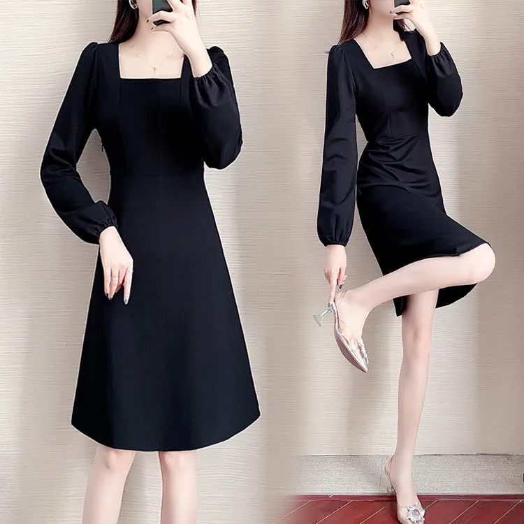 Plus Size Korean Work A Line Long Sleeve Dress Plus Size A-line