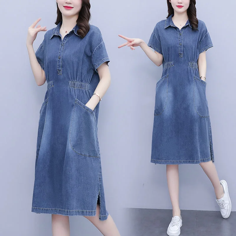 Plus Size Denim Utility Shirt Dress Plus Size Cold-shoulder