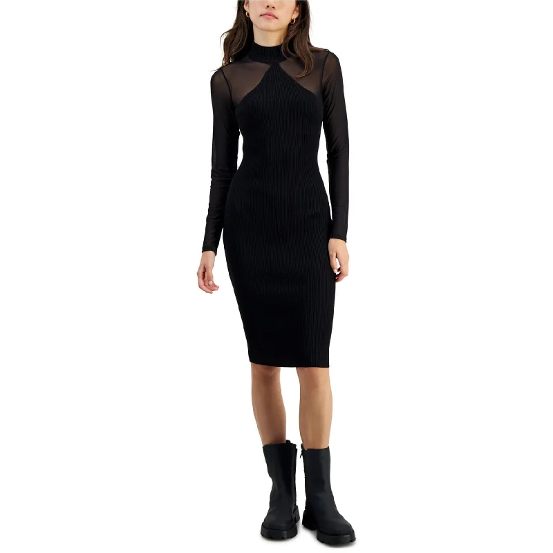 Almost Famous Womens Long Sleeve Ribbed Bodycon Midi Dress, Black, X-Large Strappy Bodycon Dress