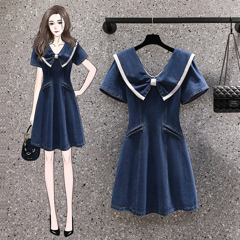 Plus size denim ribbon dress Plus Size Lace