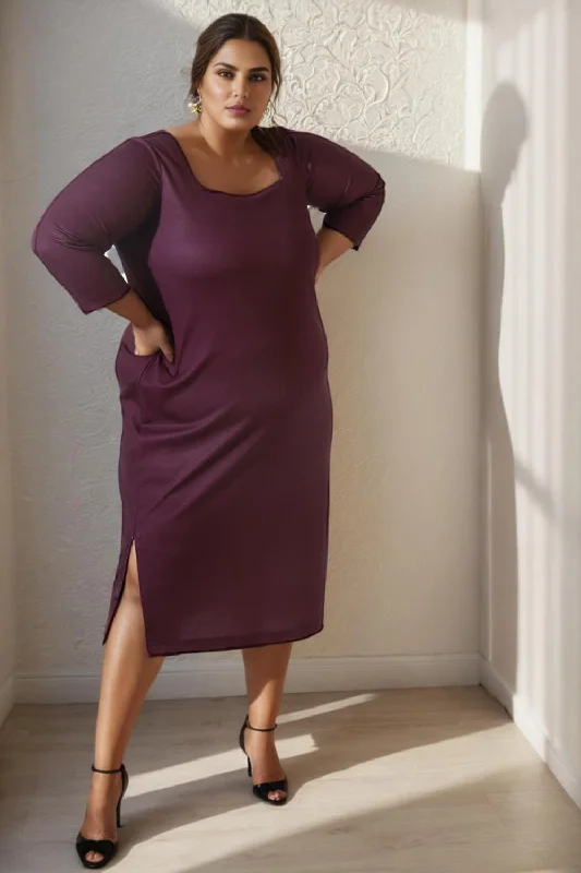 Plus Size Wine Bodycon Dress Fitted Bodycon Dress