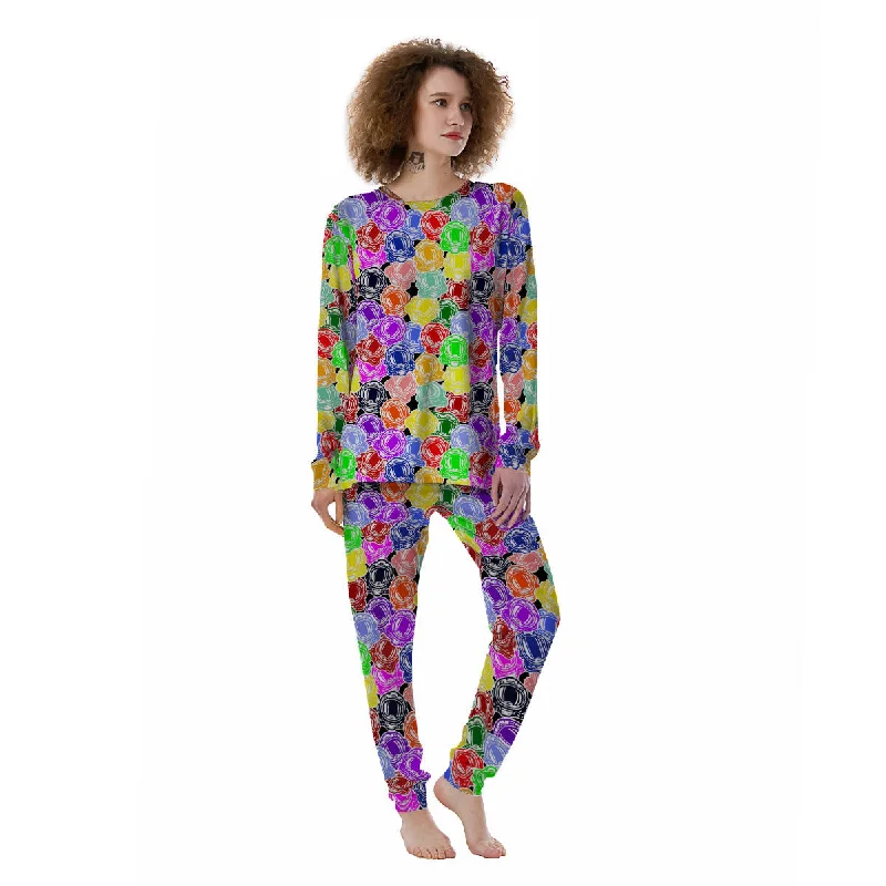 Astronaut Helmet Colorful Print Pattern Women's Pajamas Pajama sets with pockets