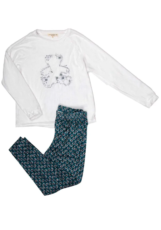 Seventy1 Bear Embroidered Pyjamas, Green Chic pajama sets