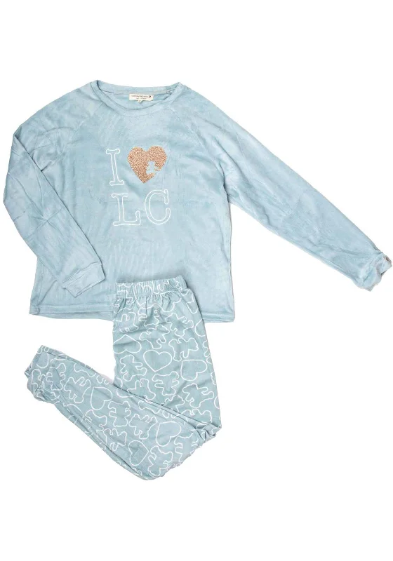 Seventy1 Bear Heart Soft Fleece Pyjamas, Blue Warm pajama sets