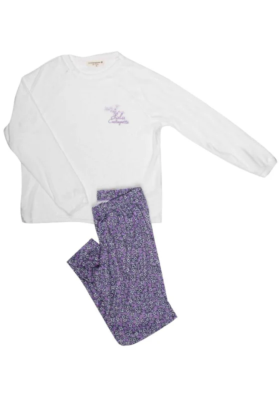 Seventy1 Flower Embroidered Pyjamas, Violet Elegant pajama sets