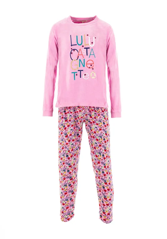 Seventy1 Printed Fleece Pyjama Set, Pink Luxury pajama sets