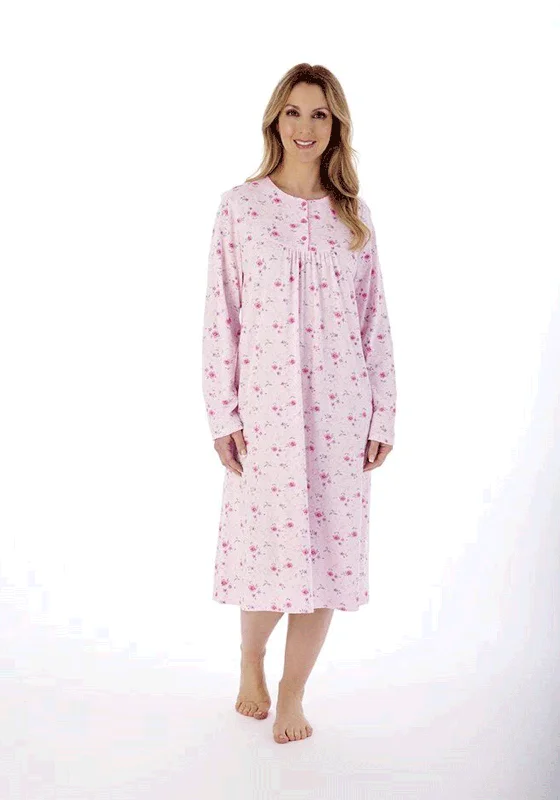 Slenderella Picot Trim jersey Long Sleeve Nightdress, Pink Macy’s pajama sets