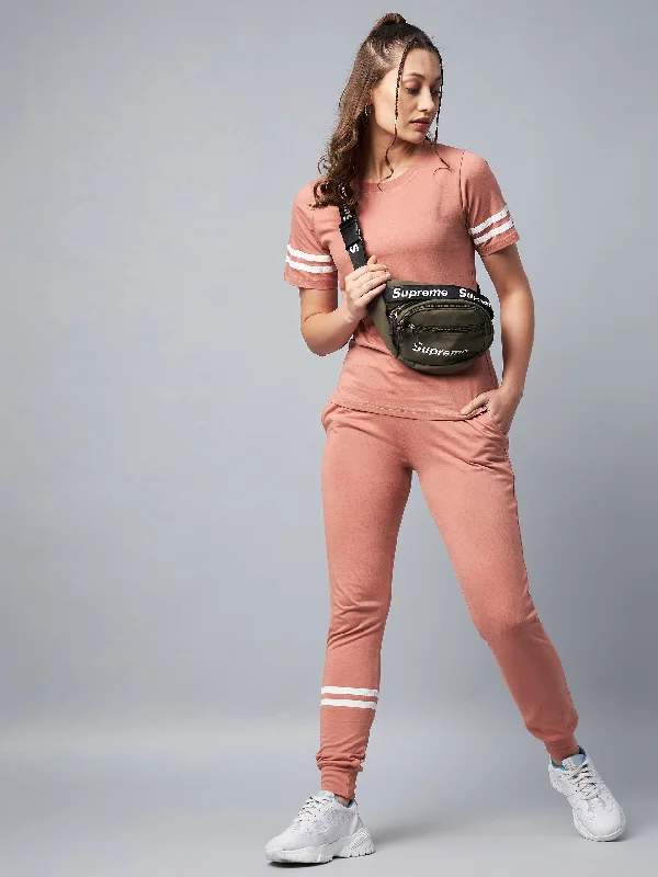 Women's Pink Striped Cotton Tracksuit Set - Stylestone Best pajama sets for relaxing weekends