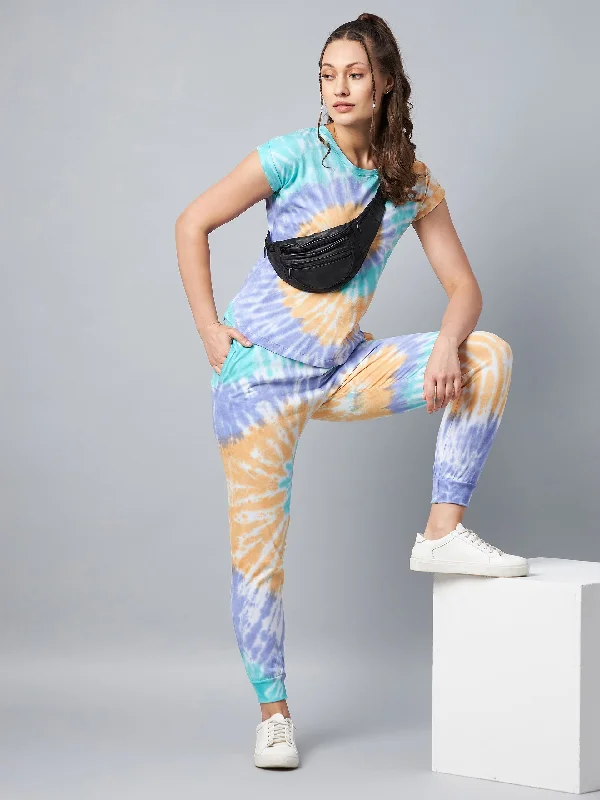 Women's Multicolored Tie & Dye Tracksuit Set - Stylestone Hoodie pajama sets