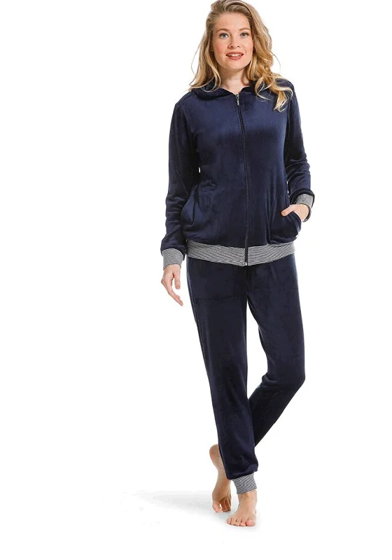 Pastunette Velour Zip Lounge Pyjama Set, Navy Silk pajama sets