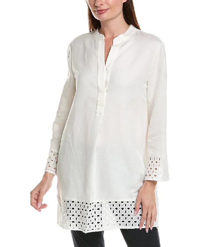 Anne Klein Nehru Linen-Blend Tunic Budget-friendly sweaters