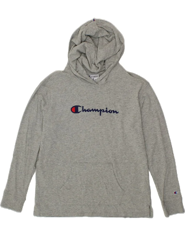 CHAMPION Womens Graphic Hoodie Jumper UK 14 Medium Grey Cotton Thermal sweaters