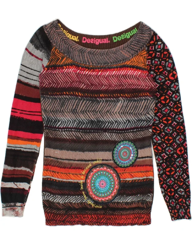 DESIGUAL Womens Boat Neck Jumper Sweater UK 14 Medium Multicoloured Edgy sweaters