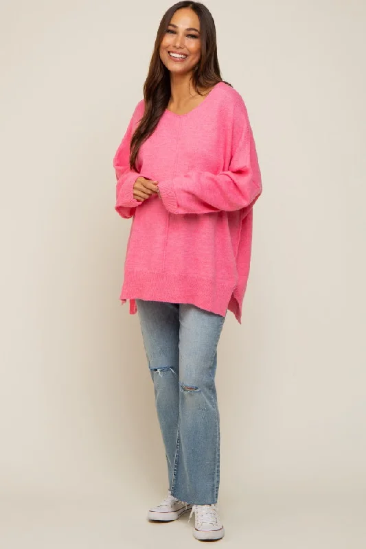 Fuchsia Dolman Sleeve Side Slit Maternity Sweater Best sweaters for fall