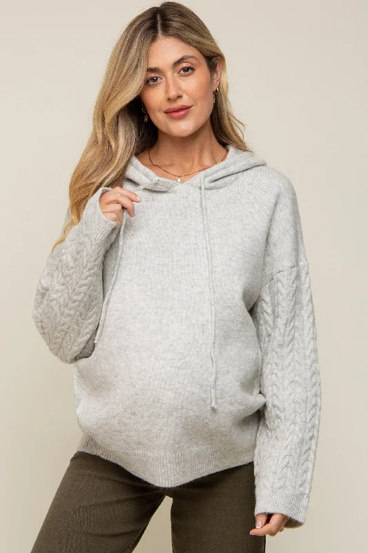 Grey Mixed Knit Maternity Hooded Sweater Fashionable sweaters