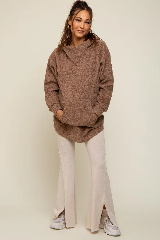 Mocha Fleece Hooded Long Maternity Sweater Discounted sweaters