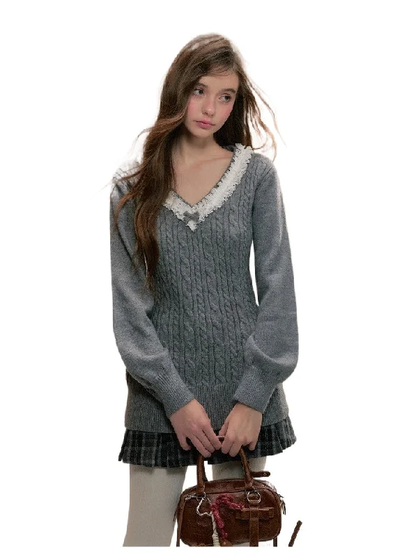 Gray V-Neck Sweater Women's sweaters