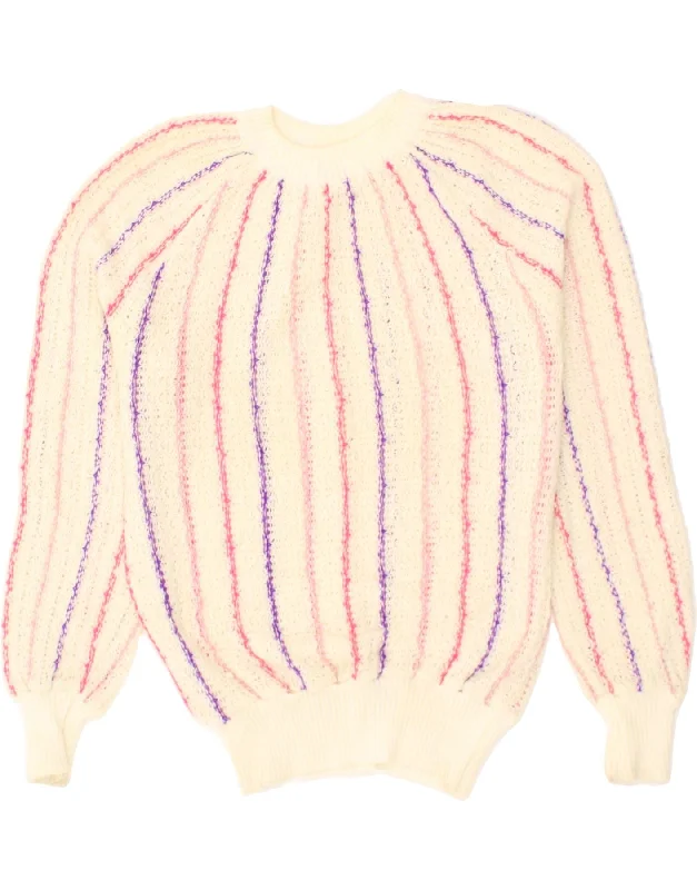 VINTAGE Womens Boat Neck Jumper Sweater UK 14 Large Beige Striped Weekend sweaters