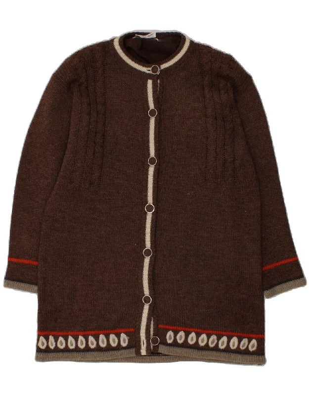 VINTAGE Womens Longline Cardigan Sweater UK 16 Large Brown Fair Isle Moisture-wicking sweaters