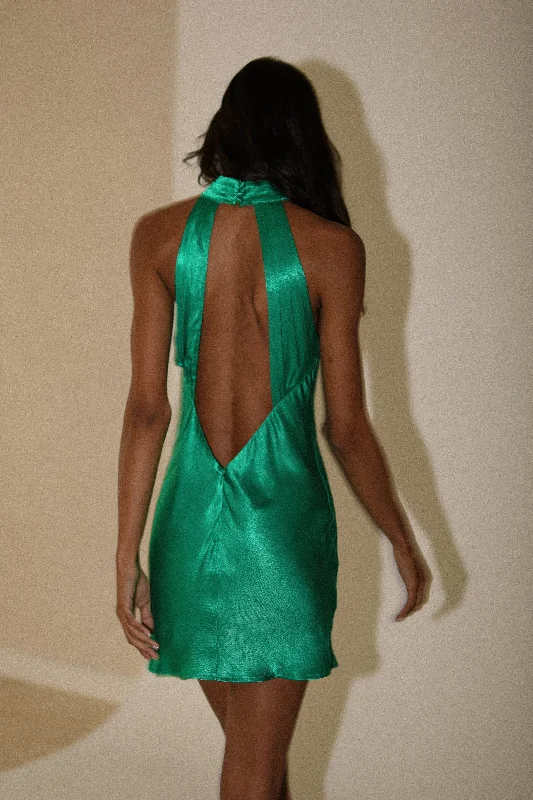 Claire Shiny A Line Mini Dress - Green Strapless mini dresses