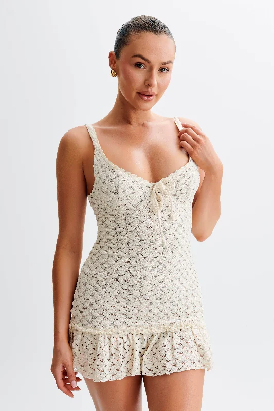 Marietta Cupped Lace Mini Dress - Ivory Anniversary mini dresses