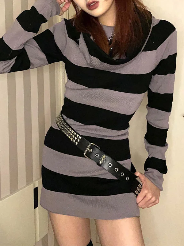 Off Shoulder Long Sleeve Striped Knit Mini Dress Glamorous mini dresses