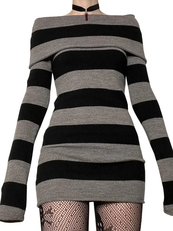 Off Shoulder Long Sleeve Striped Knit Mini Dress Urban Outfitters mini dresses