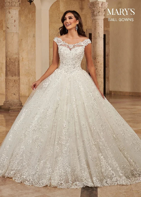 Glitter Print Wedding Ball Gown by Mary's Bridal MB6083 Off-shoulder Bridal Gown