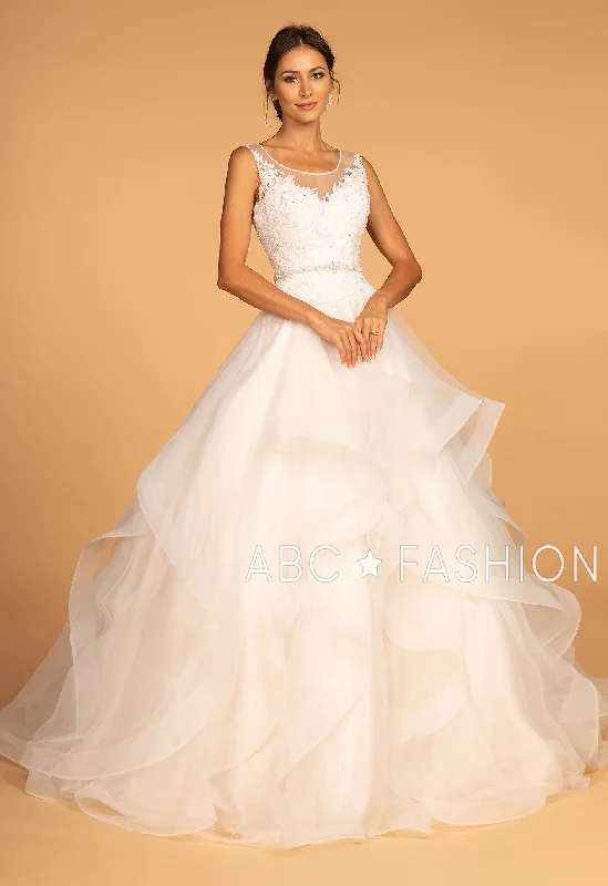 Illusion V-Neck Wedding Dress with Layered Skirt by Elizabeth K GL2599 Lace A-line Dress