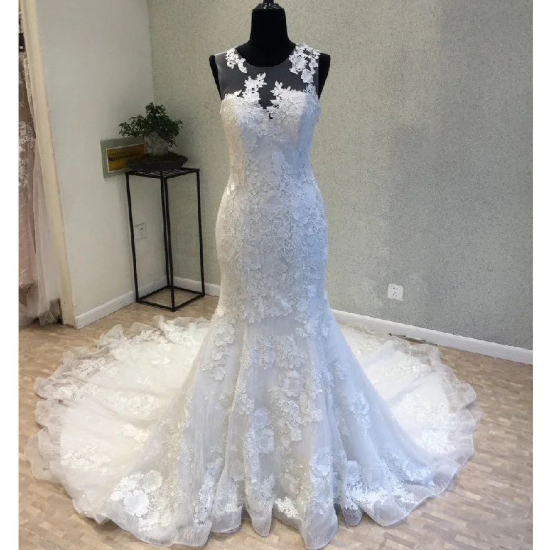 Mermaid Seen Through Back Lace Popular Long Cheap Bridal Wedding Dress, WG695 Chic Lace Dress