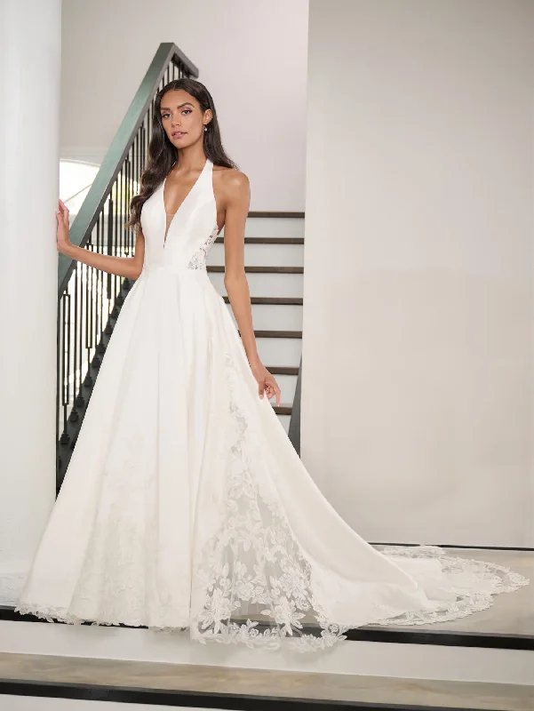 Mikado Lace Halter Bridal Gown by Adrianna Papell 31293 Modern Lace Gown