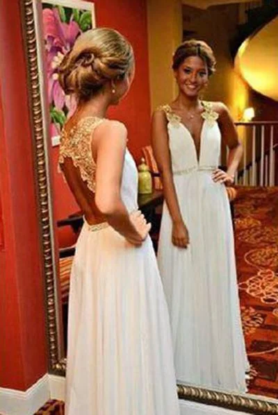 New Arrival Gold Lace Ivory Backless Long Open Back Deep V Neck Cheap Wedding Dresses WK996 Glitter Wedding Dress