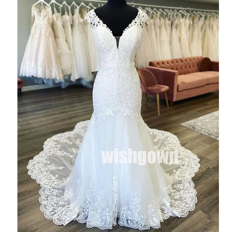 Pretty Elegant Open Back  Lace Long Bridal Dresses WDH019 Sexy Wedding Dress