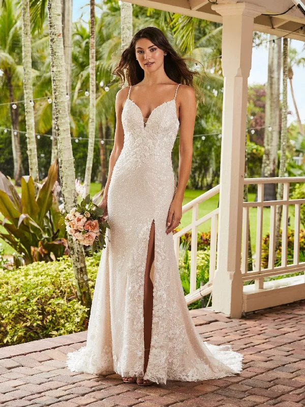 Sequin V-Neck Slit Bridal Gown by Adrianna Papell 31216 Mermaid Wedding Gown