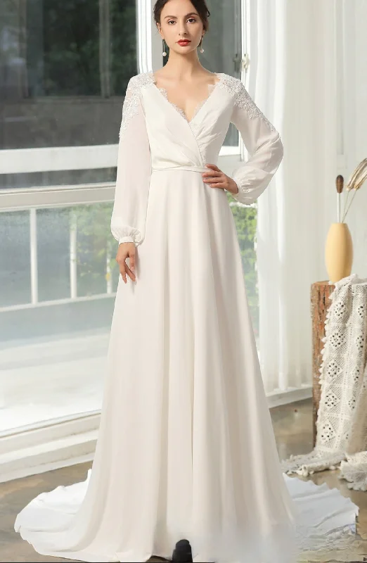 Simple Wedding Dress With Crossed Neckline And Lace Back Strapless Wedding Gown