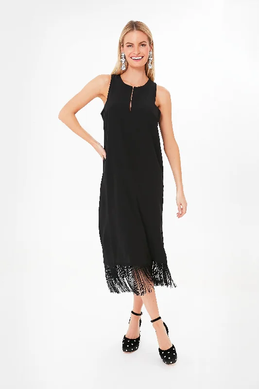 Black Cut Out Fringe Midi Dress Preppy midi dresses