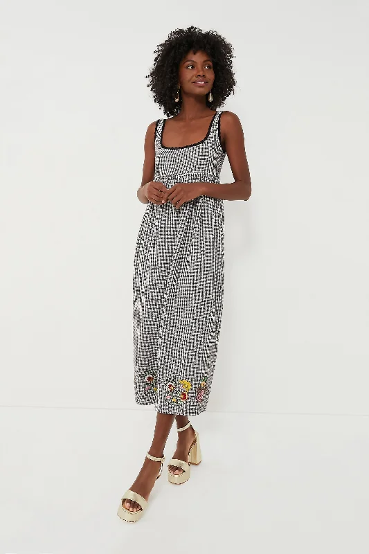 Houndstooth Emily Embroidered Midi Dress Halter midi dresses