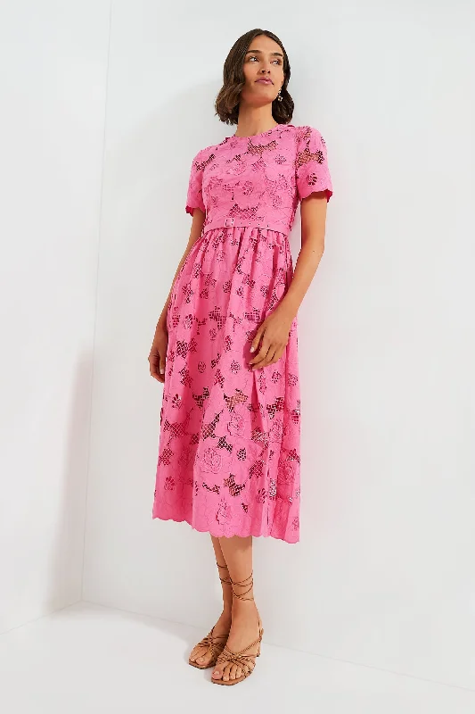 Pink Cotton Lace Midi Dress Beach midi dresses