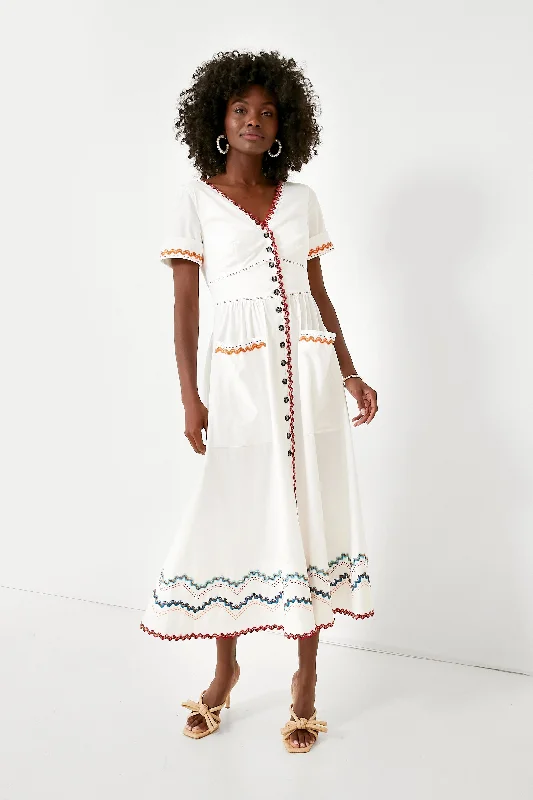 White and Ricrac Stitch Luella Midi Dress Lightweight midi dresses for hot weather