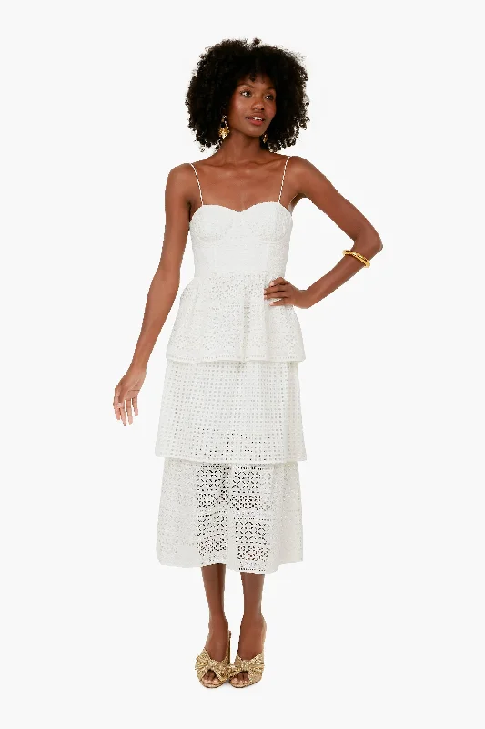 White Cotton Broderie Anglaise Midi Dress Cheap midi dresses