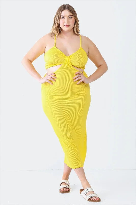 Plus Size Ribbed Bow Cut-Out Sleeveless Midi Dress Strapless midi dresses