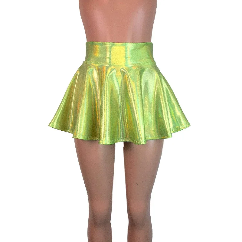 13" Skater Skirt - Lime Green Holographic Flowy unclassified skirts