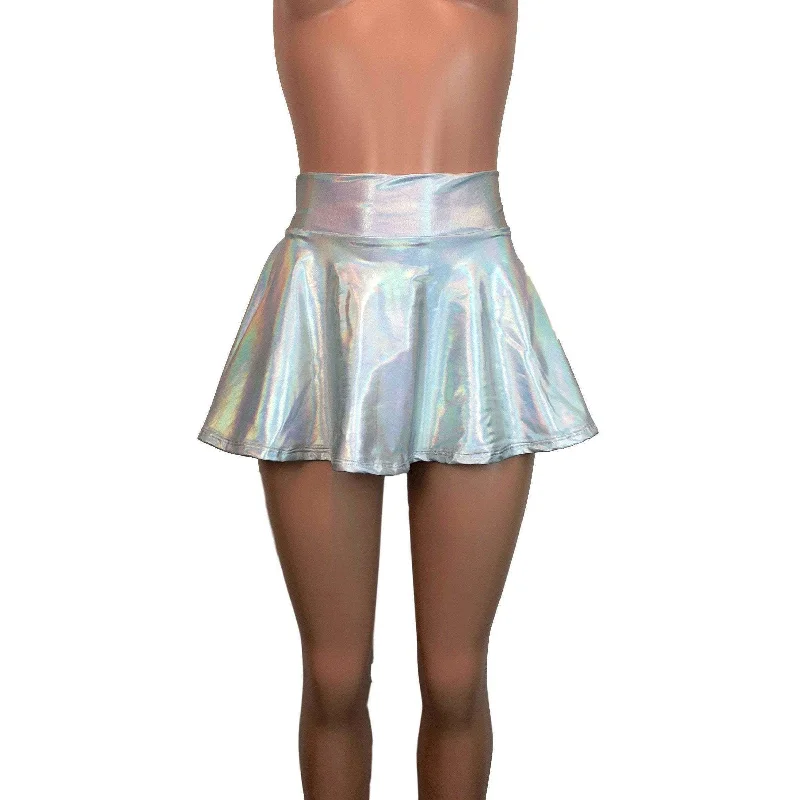 13" Skater Skirt - Opal Holographic Iridescent Breathable unclassified skirts