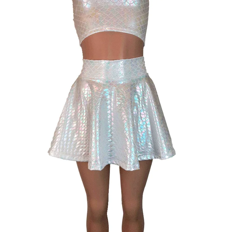 Iridescent White Mermaid Skirt or Dragon Scales Skater Skirt Office unclassified skirts