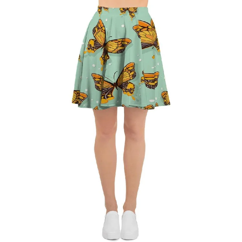 Yellow Butterfly Print Women's Skirt Satin unclassified skirts